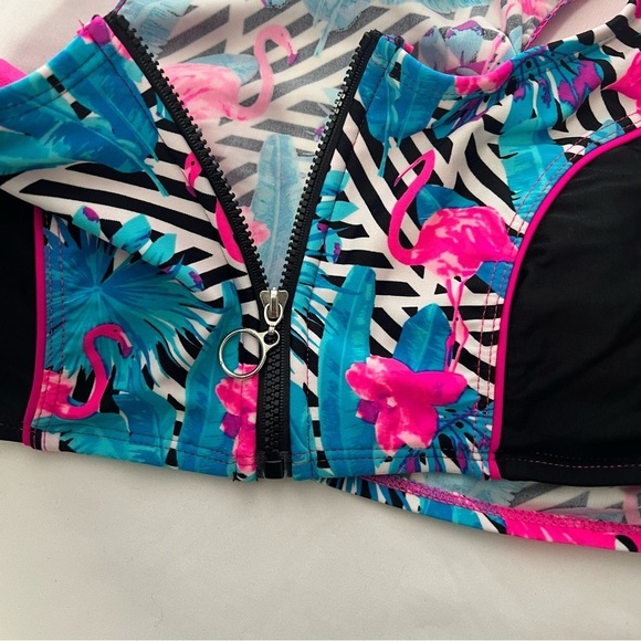 YMI Women’s Large 2 Piece Swimsuit Vibrant Tropical Flamingo Swimwear Set - Picture 9 of 11